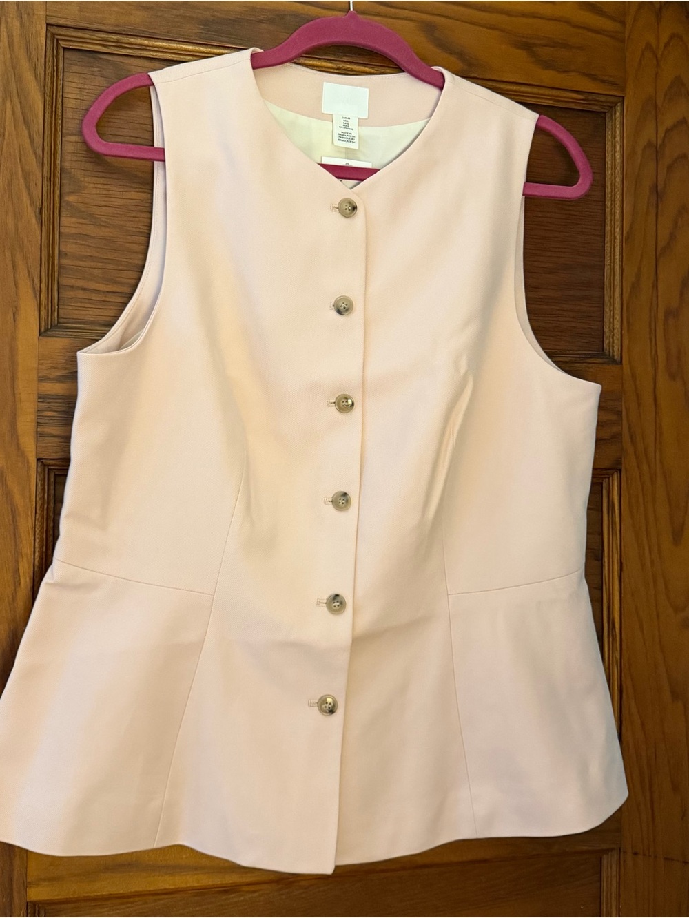 H&M Sleeveless Button-Front Peplum Top - Light Pink - Picture 2 of 3